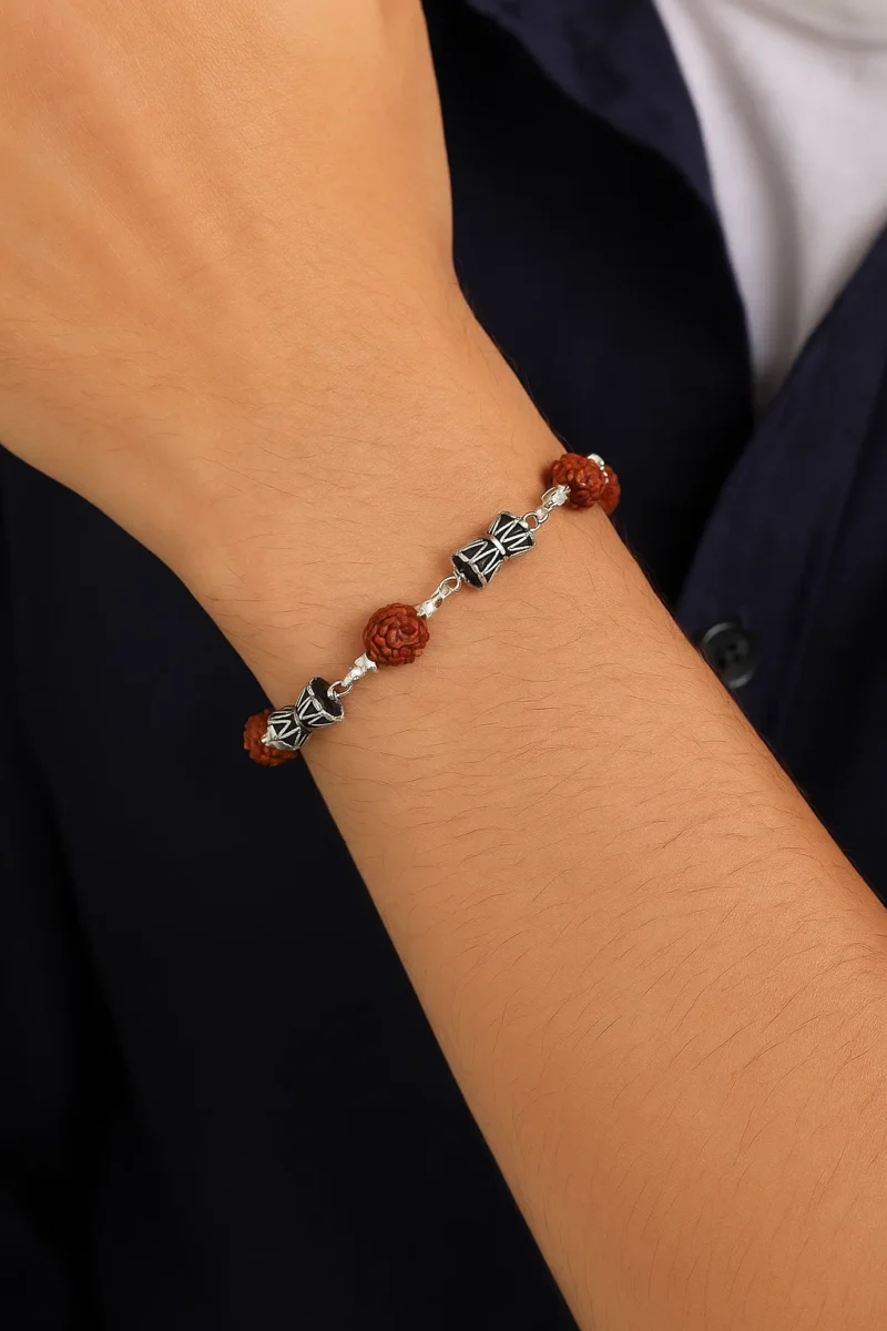 Silver Damru Rudraksh Bracelet