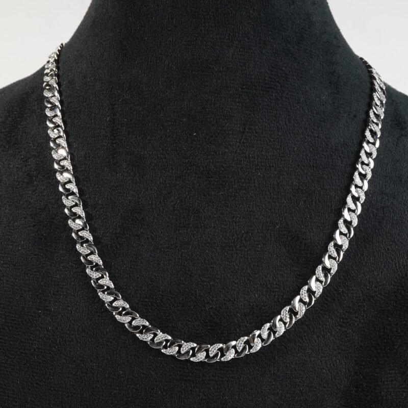 Silver Solitaire Studded Cuban Chain - Image 2