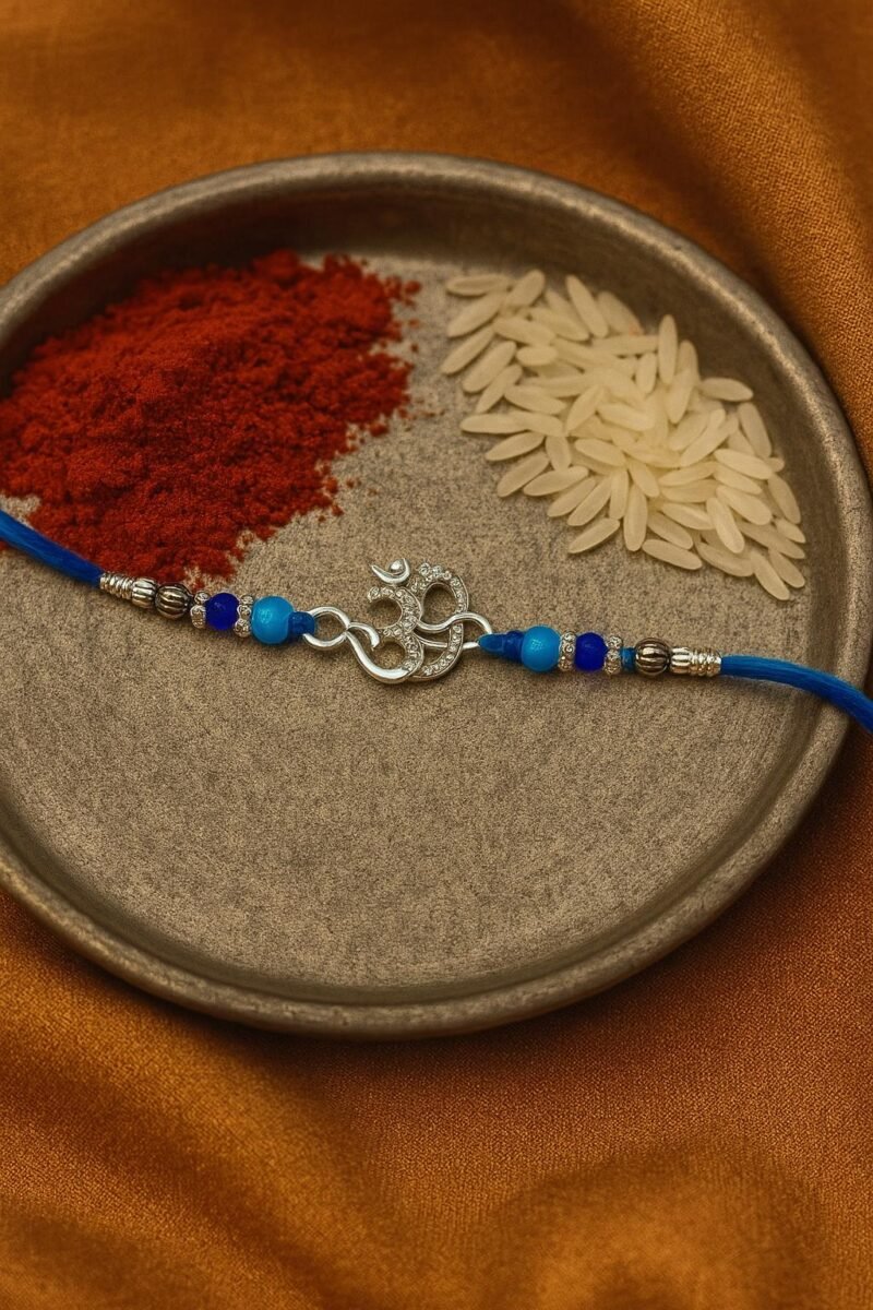 925 Sterling Silver "ॐ" Rakhi –  Beaded Spiritual Thread