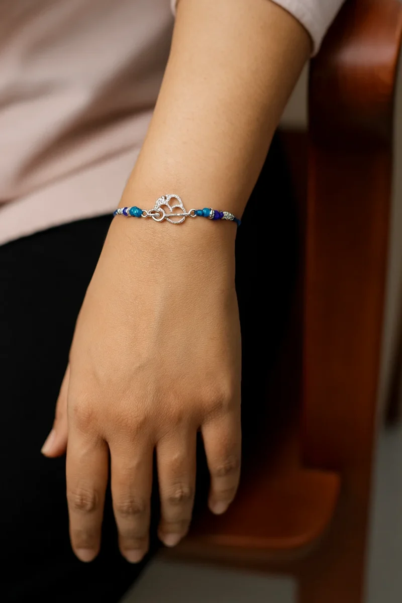 925 Sterling Silver "ॐ" Rakhi –  Beaded Spiritual Thread - Image 3
