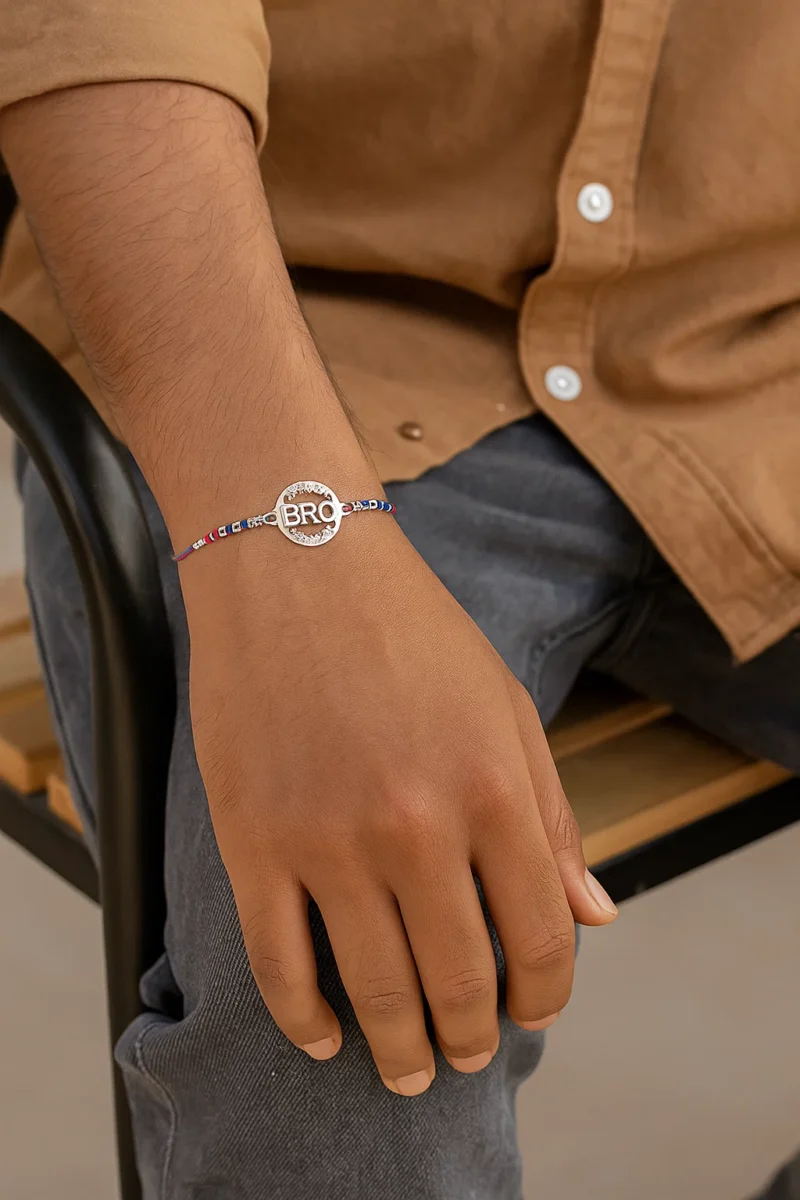 ✨ Silver “Bro” Rakhi with Blue Thread 💙 - Image 2