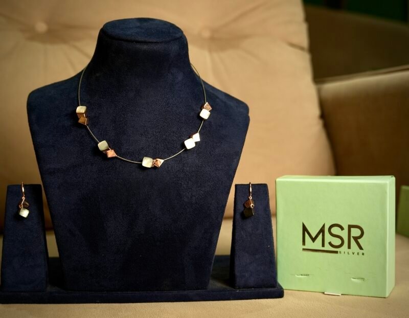 MSR 925 Silver Modern Geometric Necklace & Earring Set