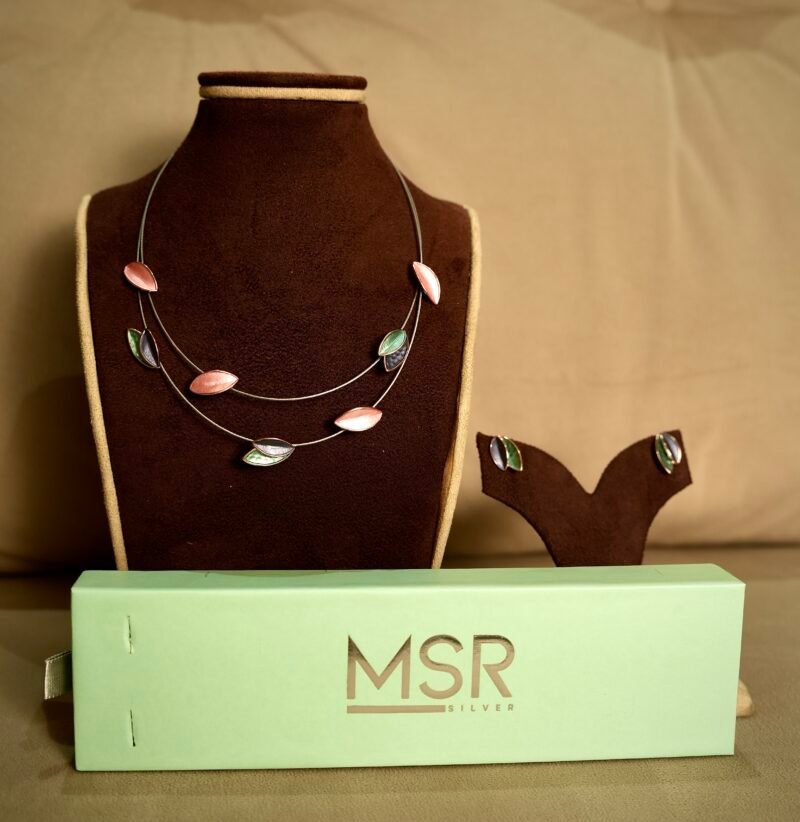 Pure 925 silver Russian Leaf Necklace & Earrings Set - Image 3