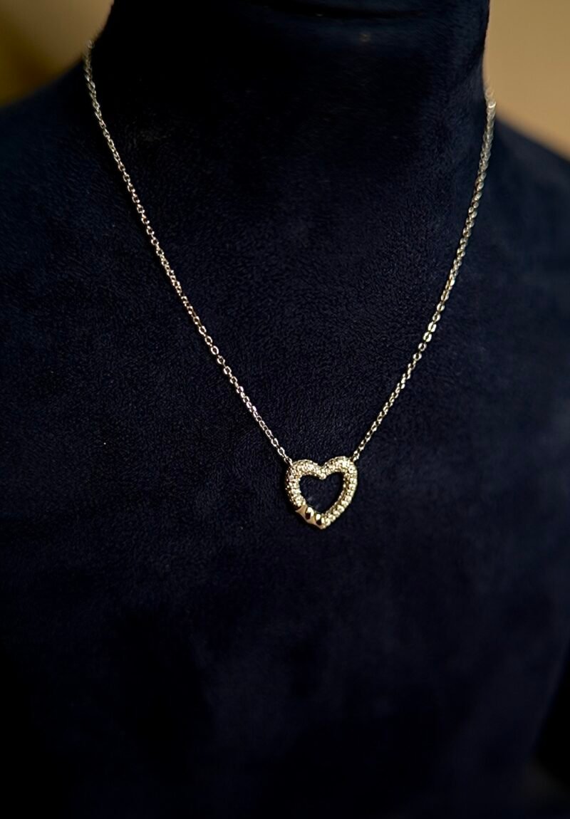 Pure 925 Silver Crystal Heart Pendant chain set
