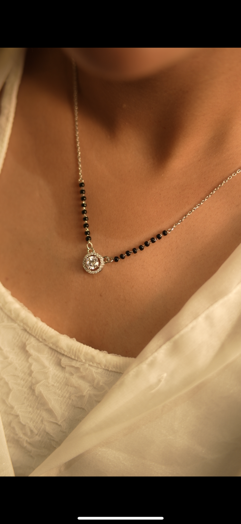 Pure 925 Silver Zircon Solitaire mangalsutra and earrings