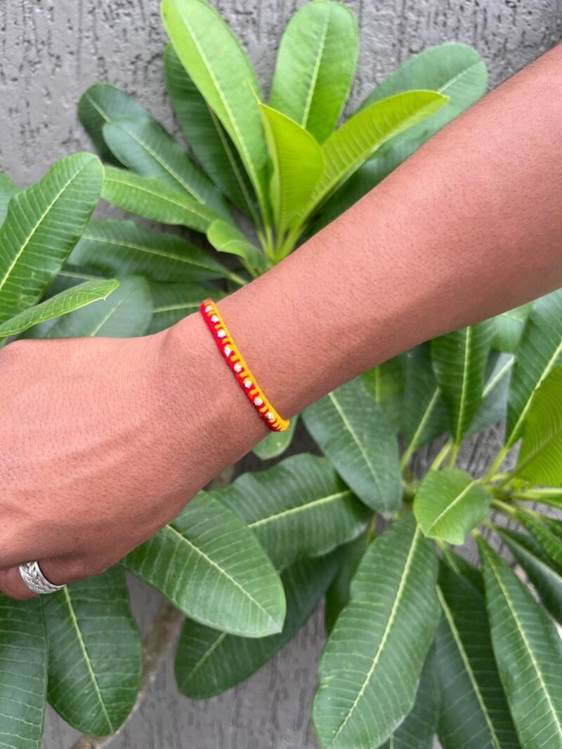 Classic Red-Yellow Beaded Rakhi – Vibrant Traditional Thread for Brother