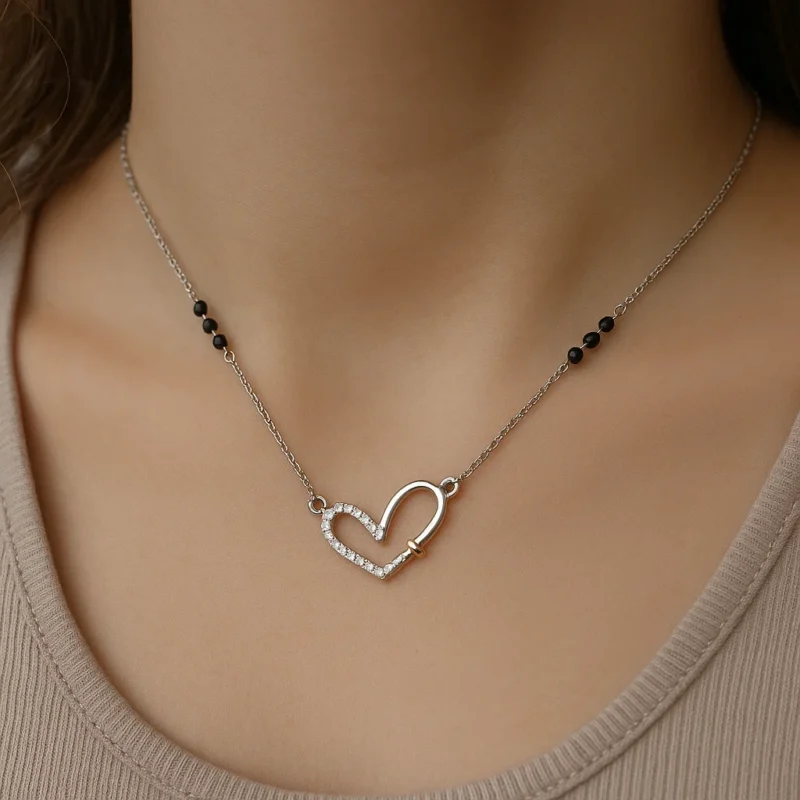 Pure 925 Silver Heart goldbuzz Mangalsutra