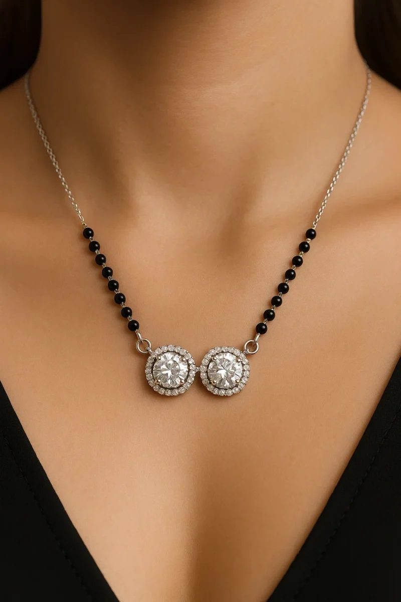 Pure 925 Silver Classic Double solitaire Mangalsutra - Image 3